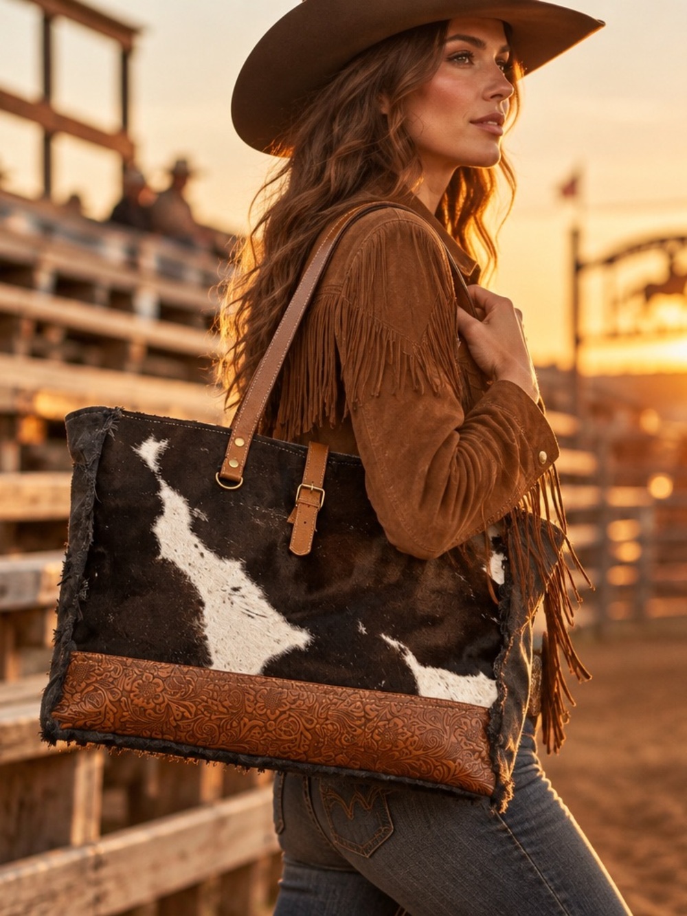 Myra Bag Cowhide Leather Weekender Women Western Duffel Carry-On Travel Bag NWT